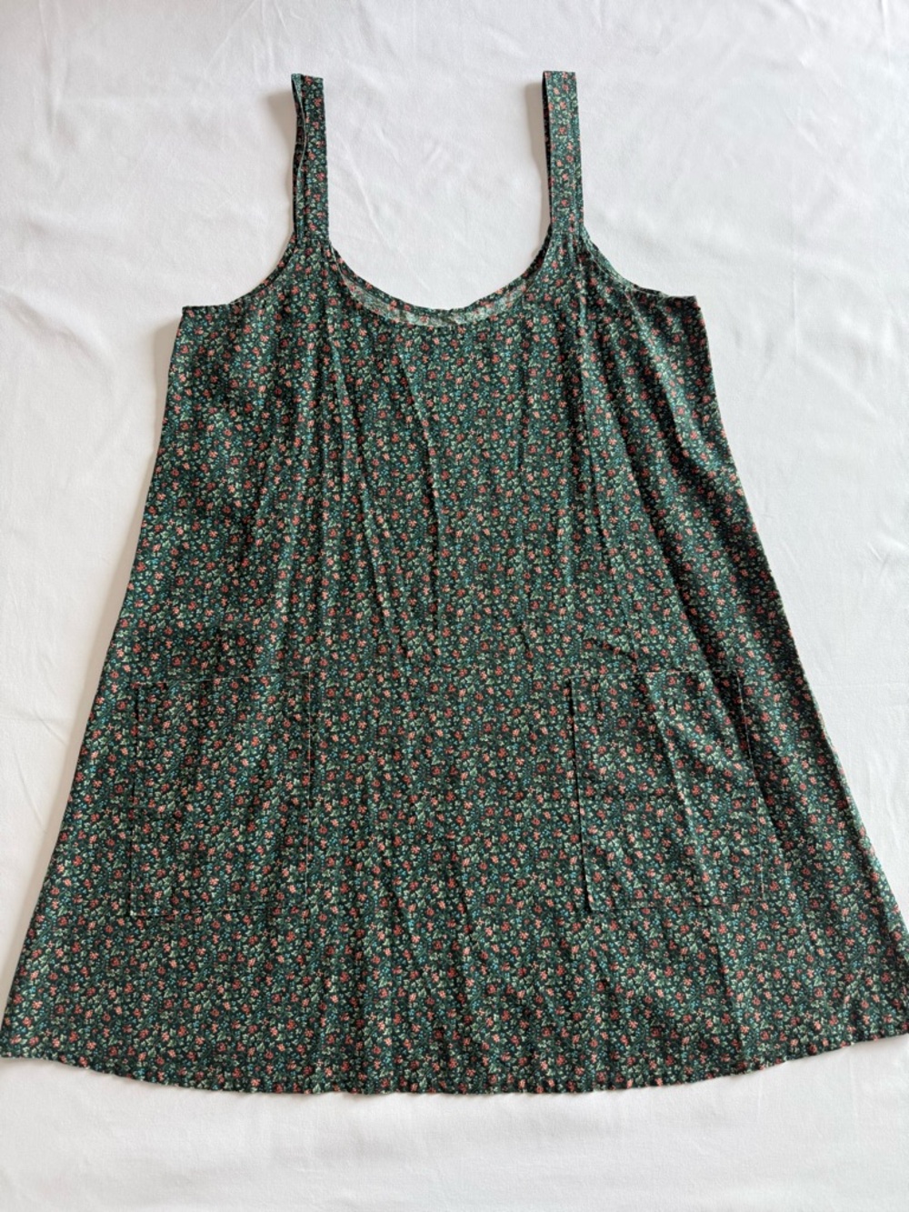 Vintage Dark Green Floral Mini Dress